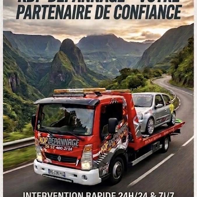 Camion plateau KDP Dépannage sur une route de montagne de La Réunion